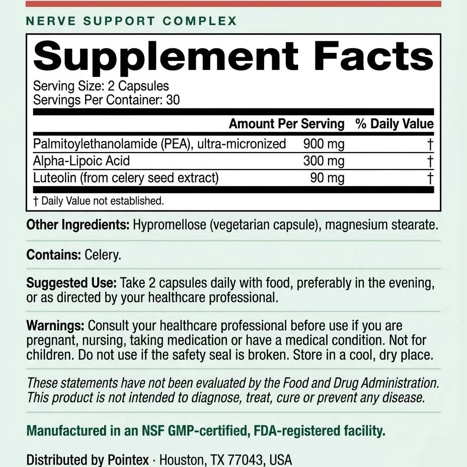 Pointex™ Nerve Support Complex | Ultra-Micronized PEA 900mg + ALA & Luteolin (60 Capsules)